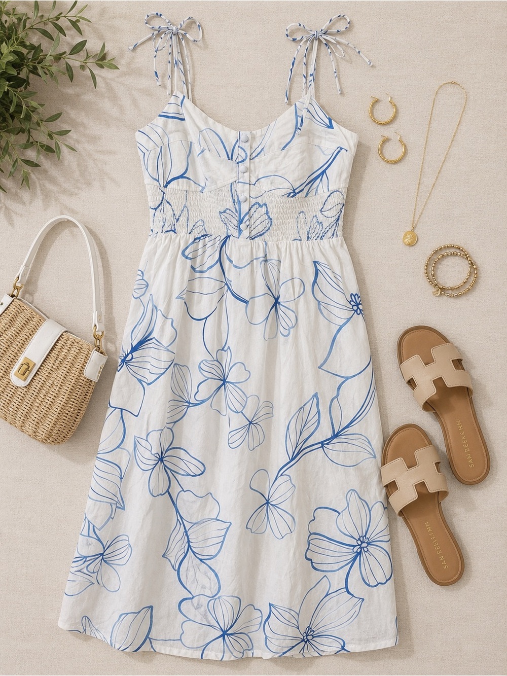 Gap White Sundress with Blue Floral Print
